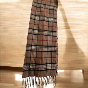 Unisex Tan Plaid Scarf, 100'/, Kaschimir